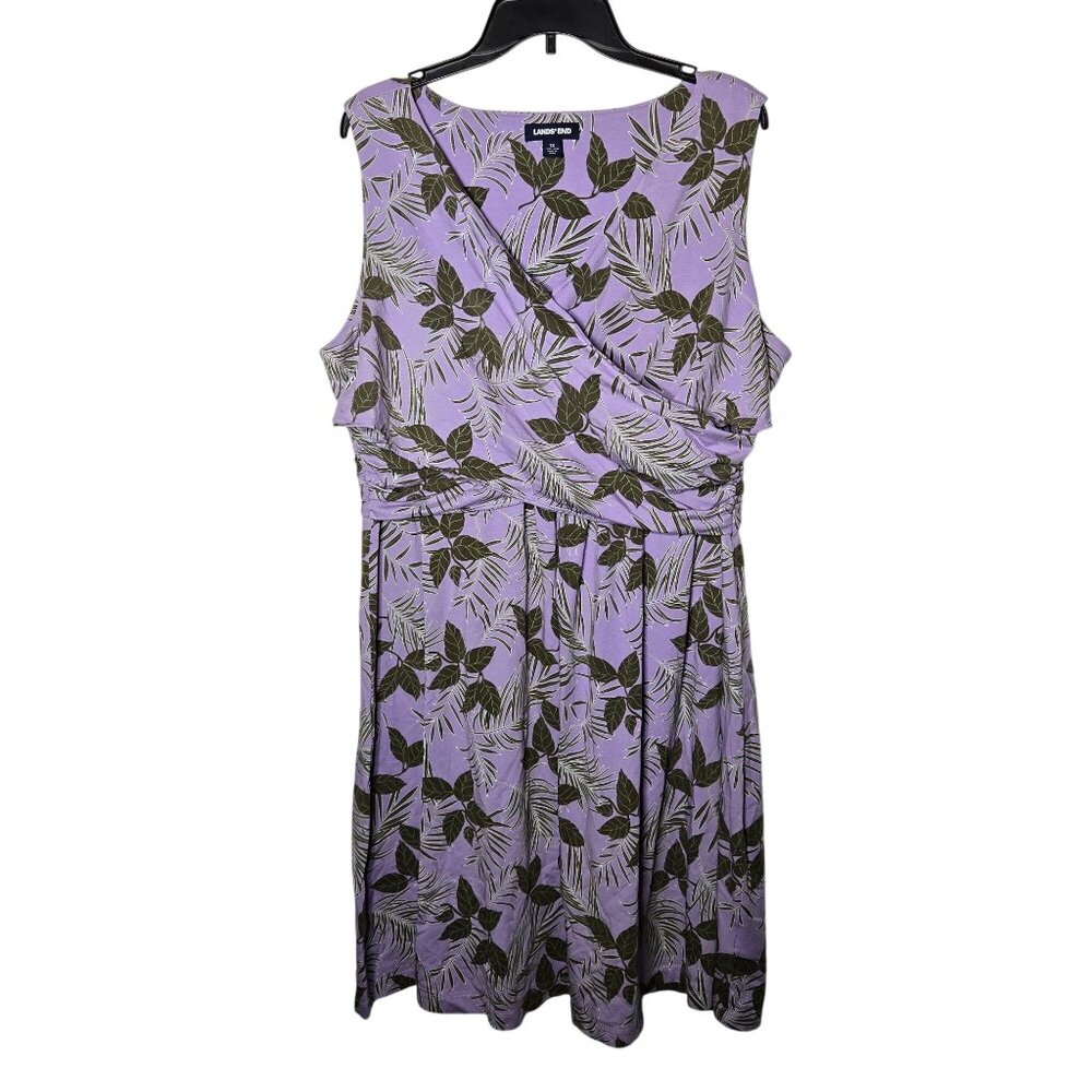 Lands' End Purple Leaf Print Dress Plus Size 1X‎ Hawaiian Island Summer Vacation